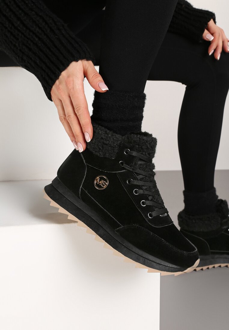 Sneakers Negri de iarnă cu blană artificială Turelia