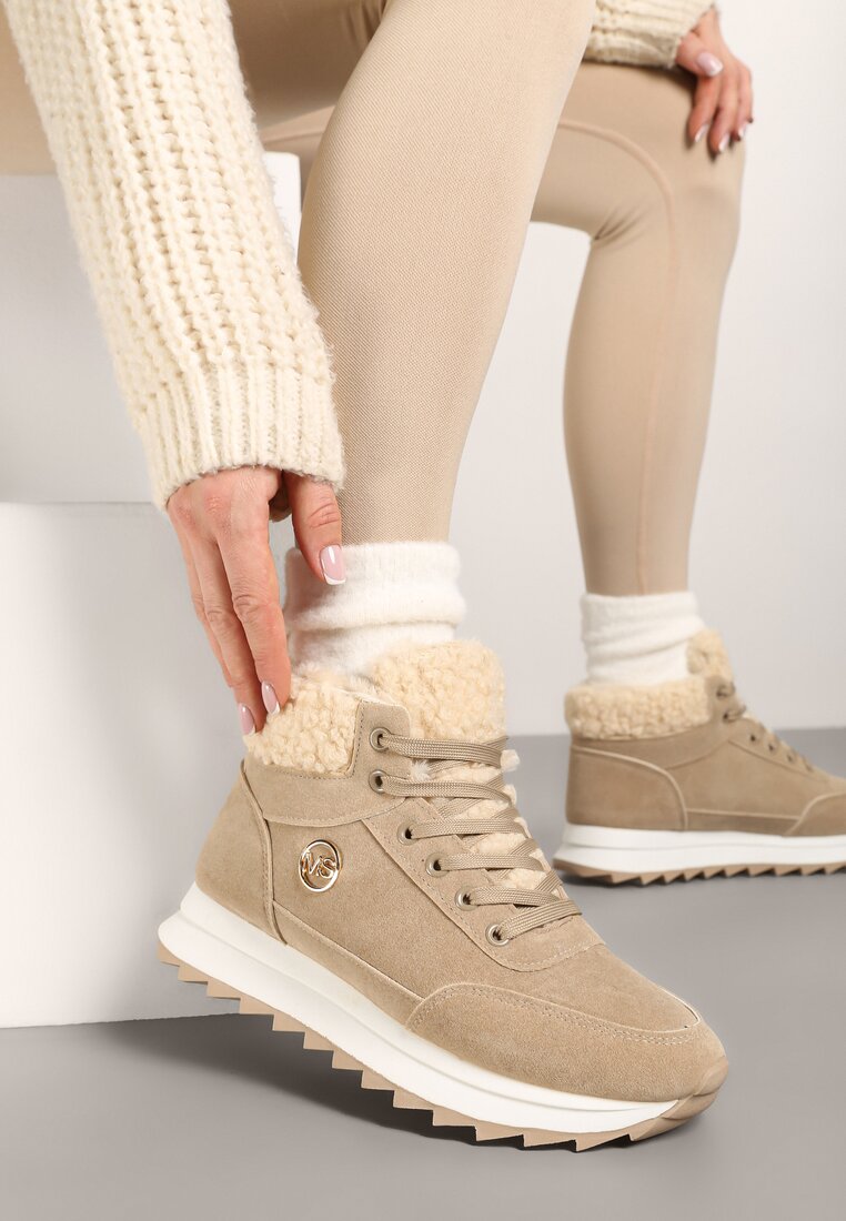 Sneakerși Bej închis De iarnă cu blană artificială Turelia