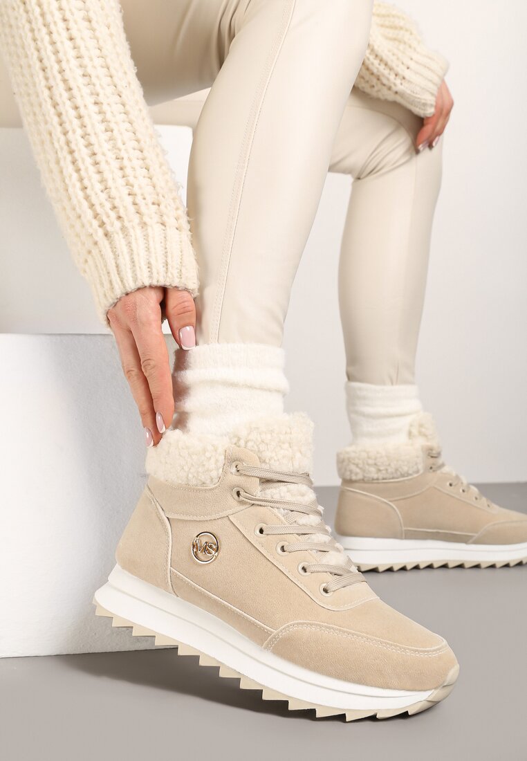 Adidași Bej de Iarnă cu Blană Artificială Turelia