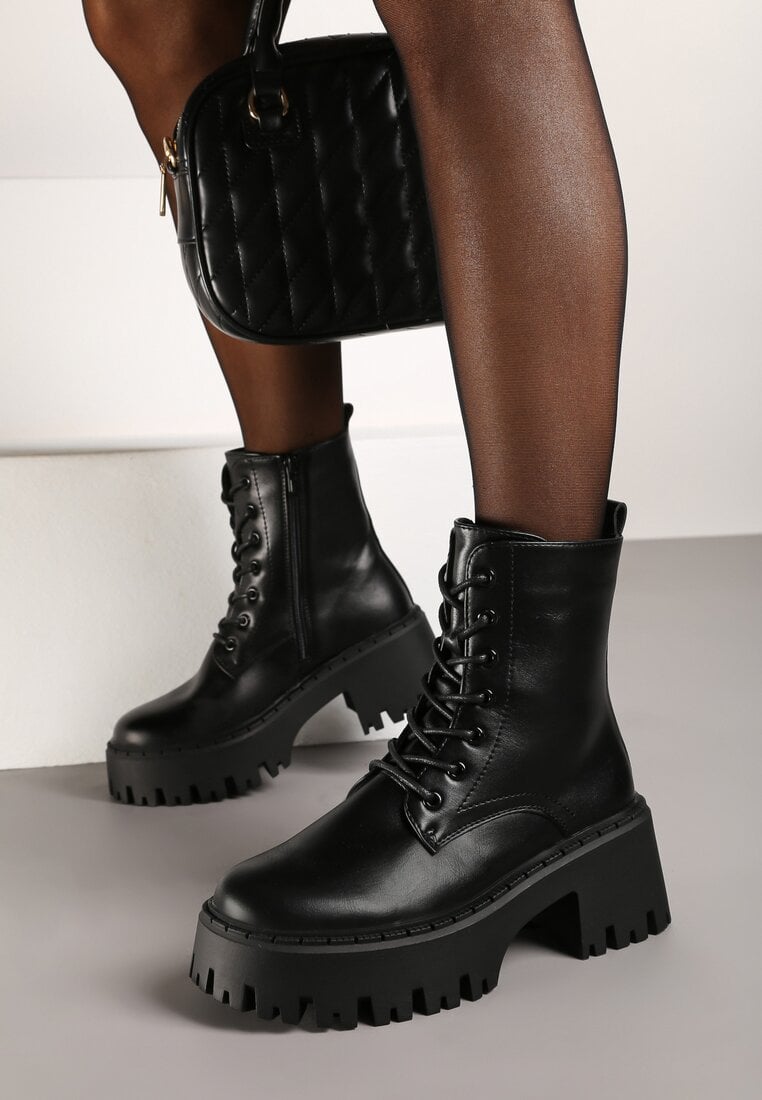 Botine Negre în stil worker cu platformă masivă Aidana