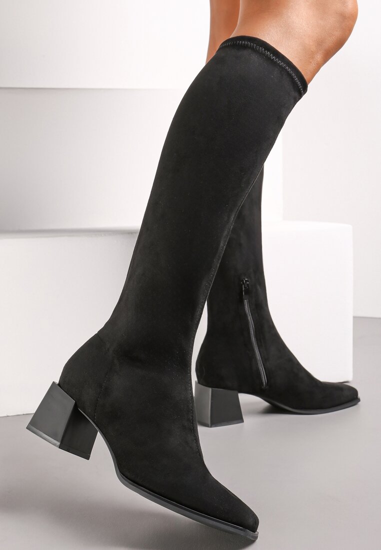 Cizme Negre cu toc bloc din Imitație de piele întoarsă Haziela
