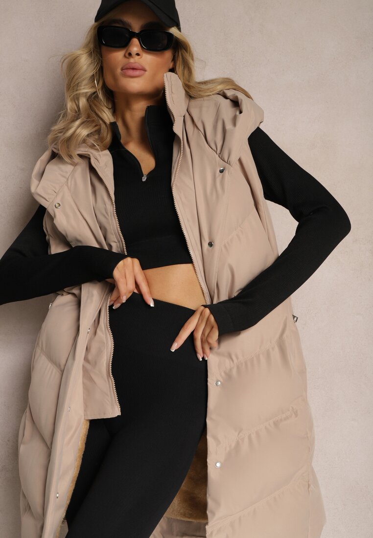 Vestă Bej Matlasată cu Glugă Roobani