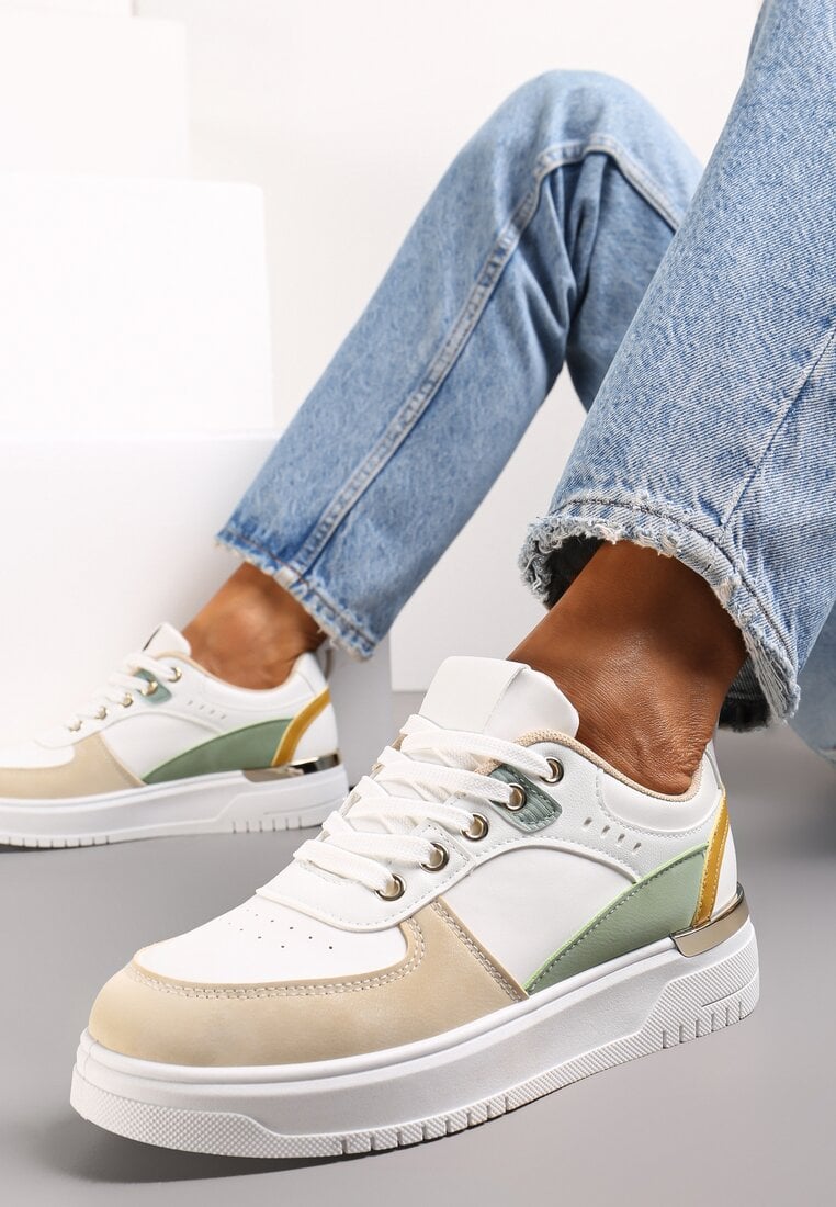 Adidași Alb-Bej cu Inserție Metalică pe Talpă Giacobbe