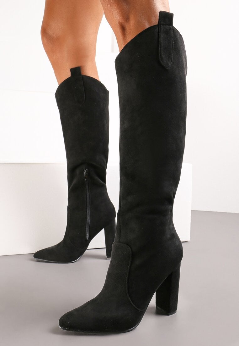 Cizme Negre Peste Genunchi Cu Toc Gros Celenite