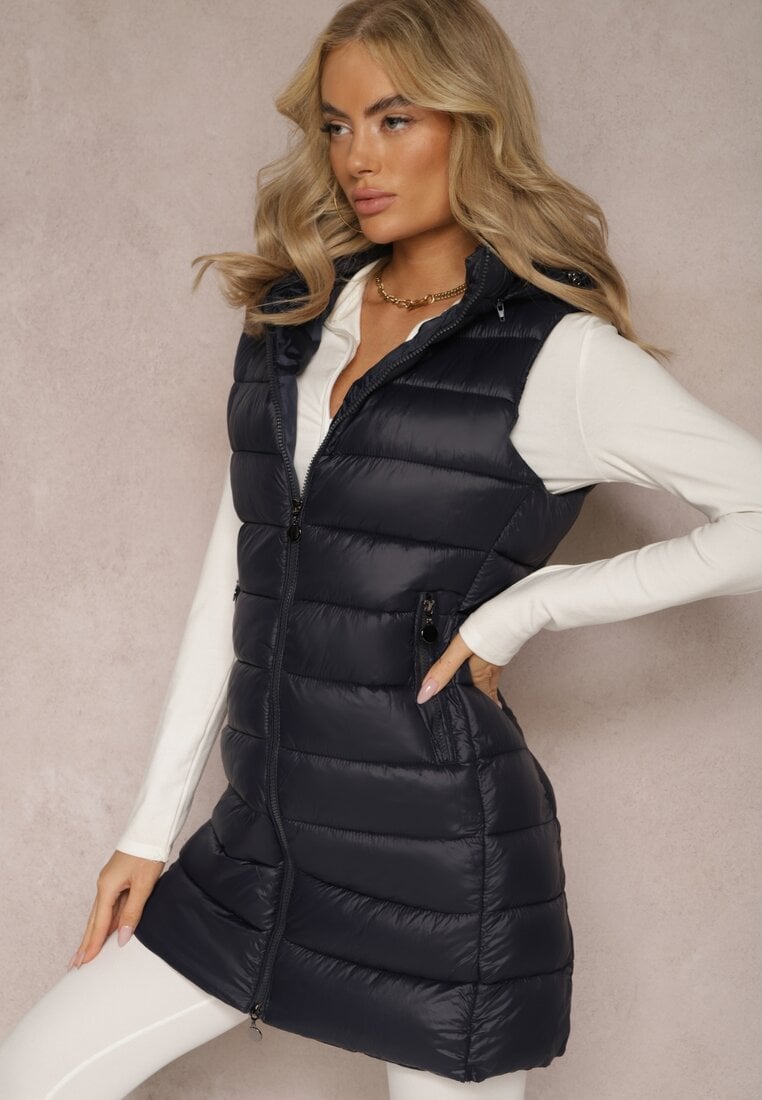 Vestă matlasată bleumarin cu glugă detașabilă Samore