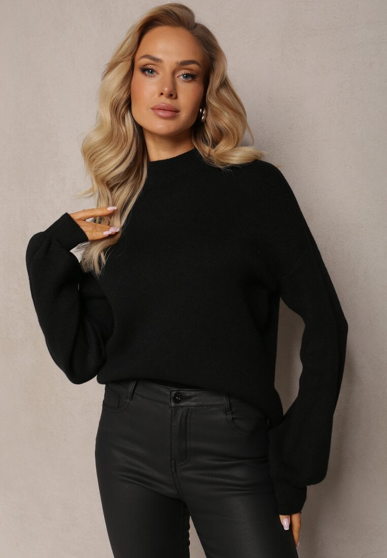 Pulover pe gât Negru Simplu cu nervuri Germifa