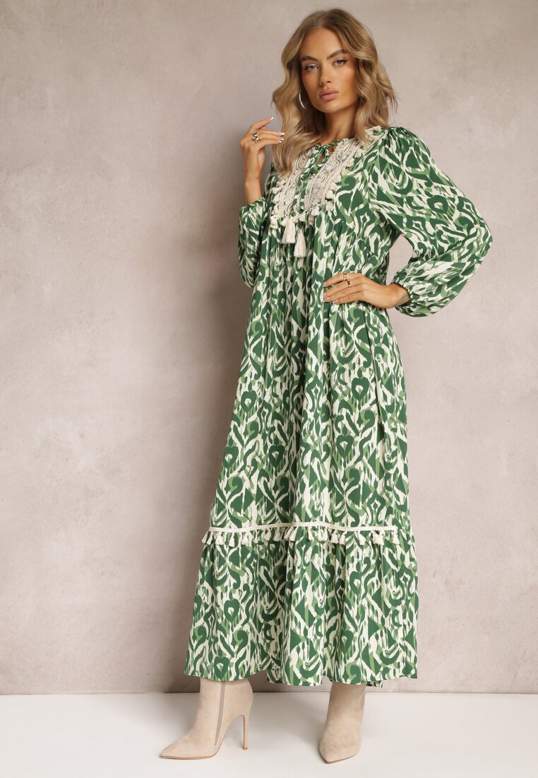 Rochie Verde Cloș Maxi cu Volan Maruerilla