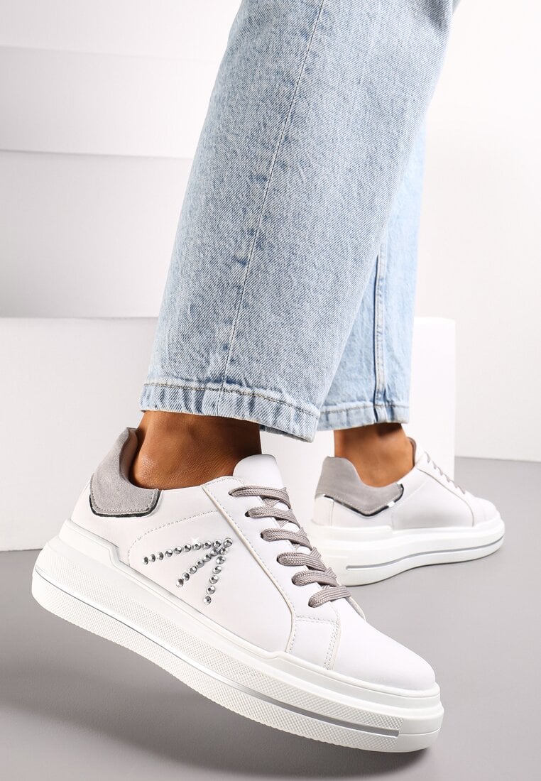 Adidași Alb-Gri cu Pietre stras cu Talpă Groasă Nicala