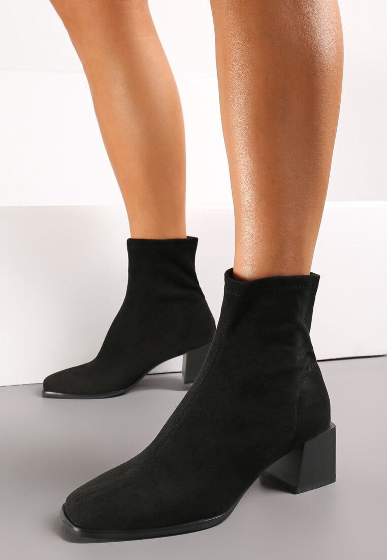 Botine Negre cu toc gros cu vârful pătrat Jozelinetta