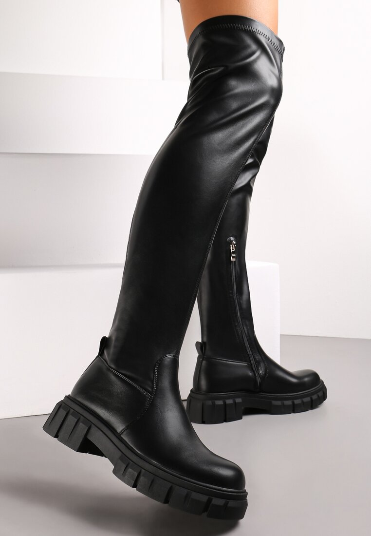 Cizme Negre peste genunchi cu protector Tulliara