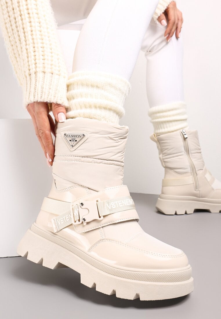 Cizme de zăpadă bej Lăcuite cu Benzi cu Inscripții Ermanno