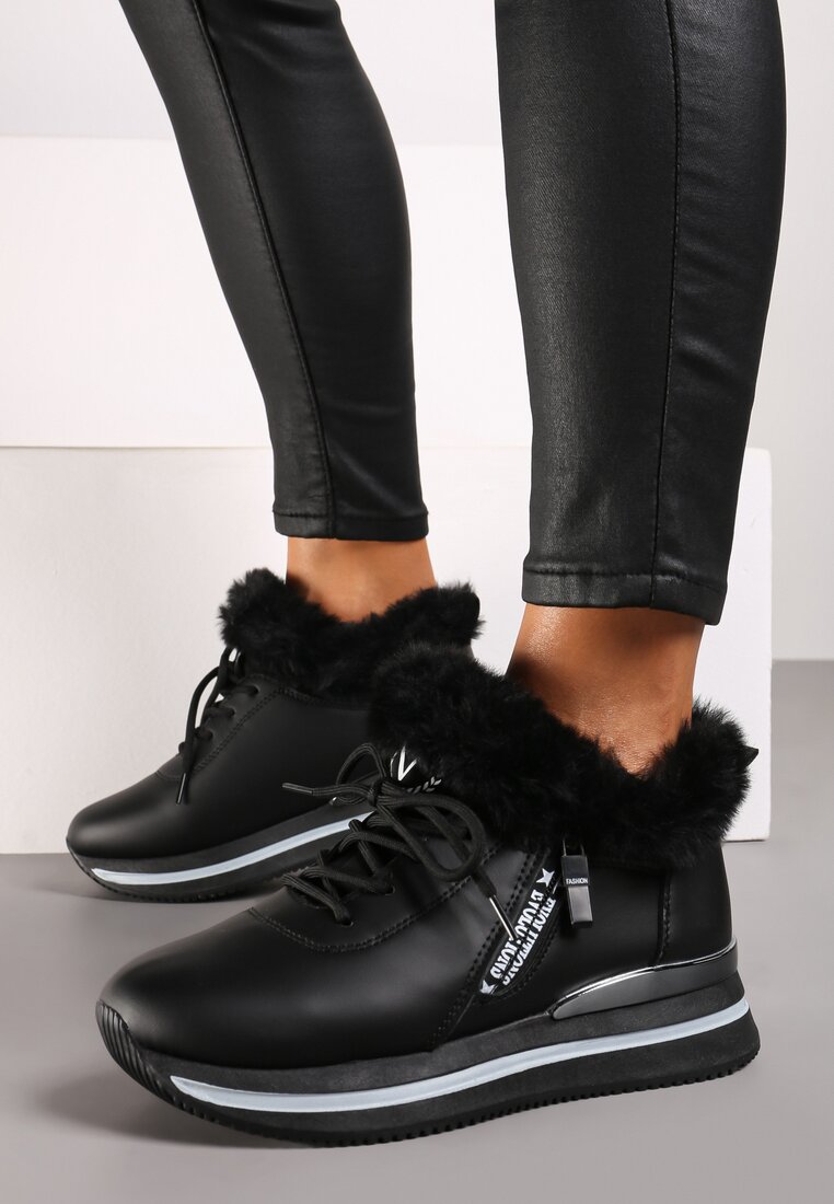 Ghete Sneakers Negre Cu șireturi cu blană Gameda