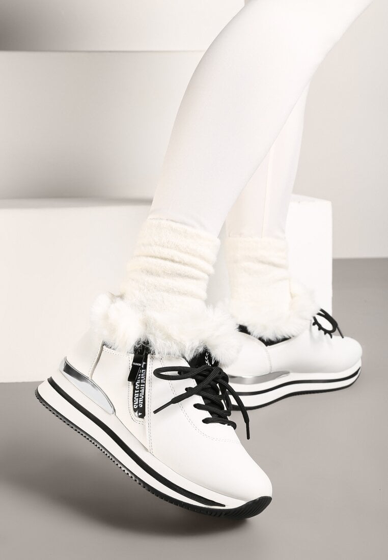 Botine tip Adidași Albe Cu șireturi Cu blană Gameda