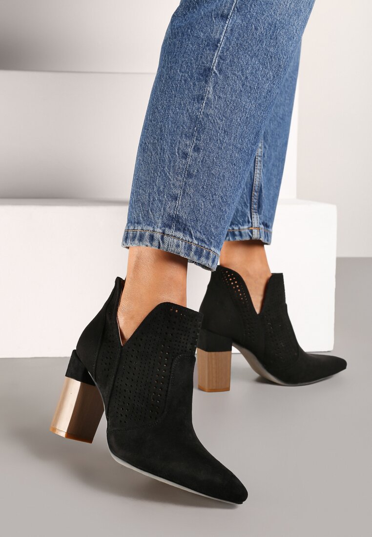 Botine Negre cu toc gros cu model ajurat Clemmes