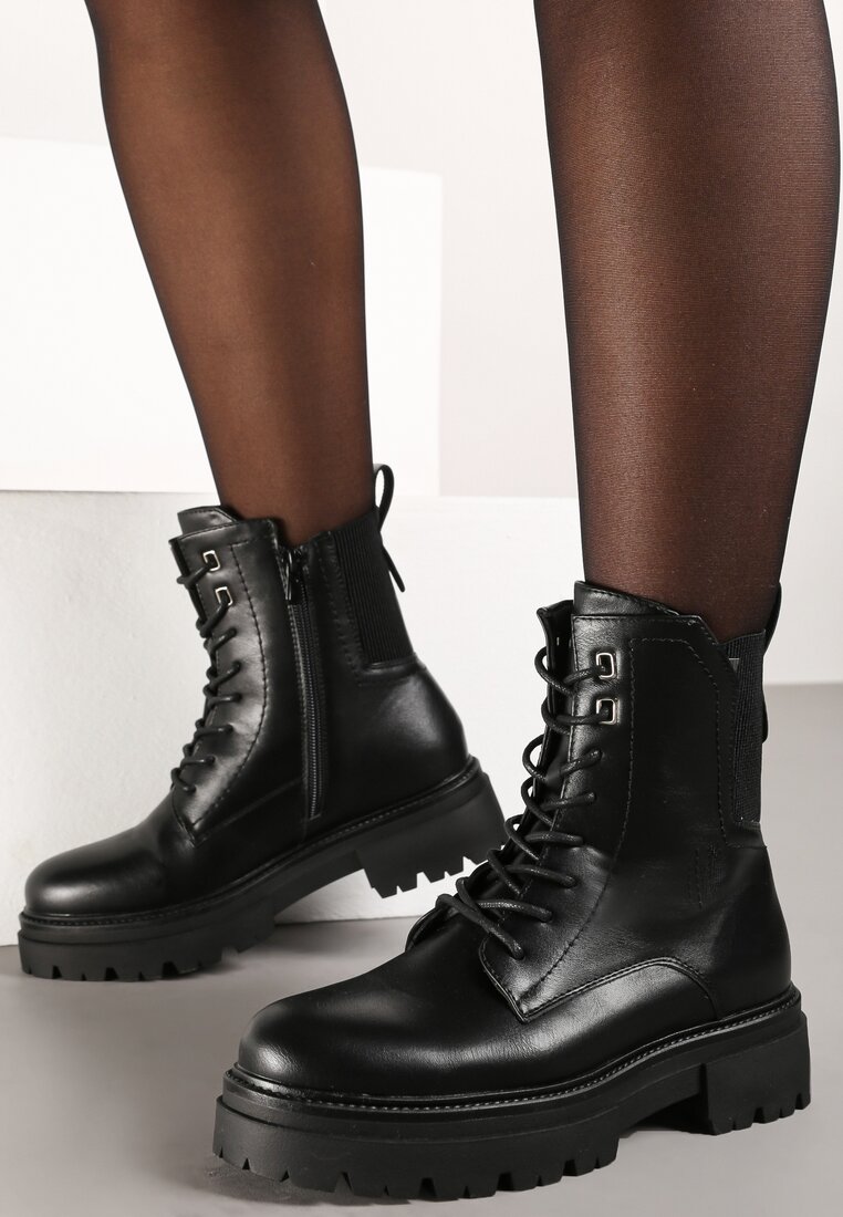 Botine Negre tip worker cu inserție elastică Frankilla