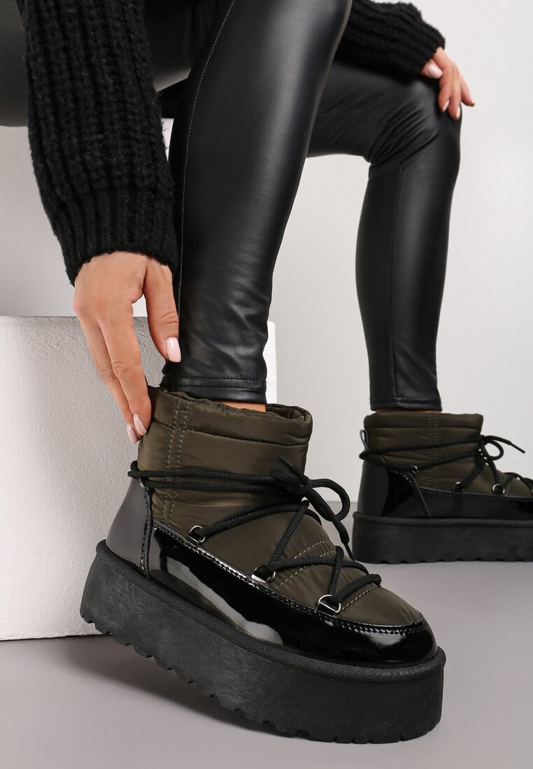 Ghete de zăpadă Negru-Verde pe Platformă cu Legătură Decorativă Maidares