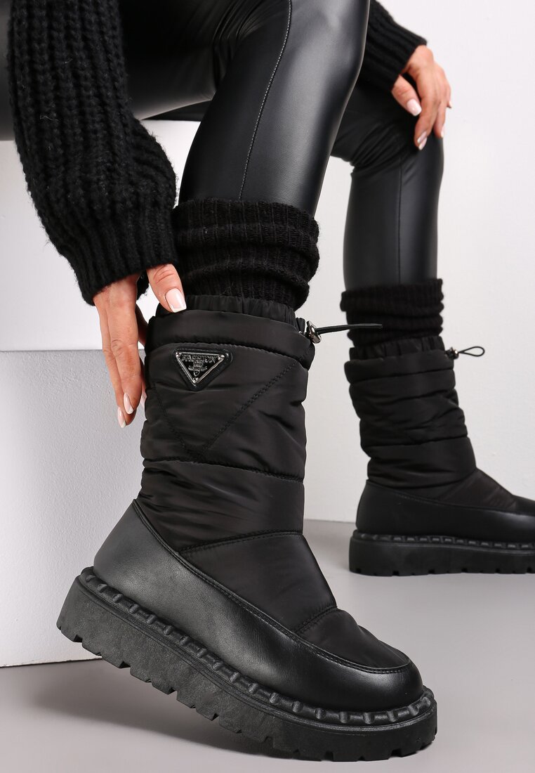 Cizme de zăpadă Negre Matlasate cu guler elastic Hasmenna