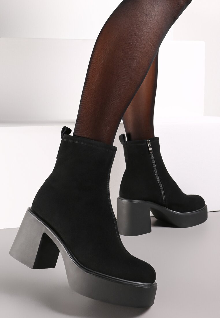 Botine Negre Casual cu toc gros și platformă Dansee