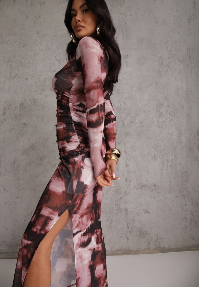 Rochie Maro Mulată Din plasă Maxi cu Crăpătură și Încrețituri Soininen