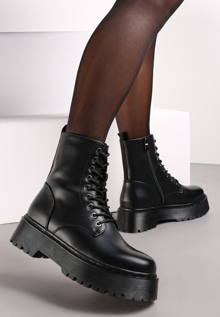Botine Negre în Stil Worker cu Platformă Maialen