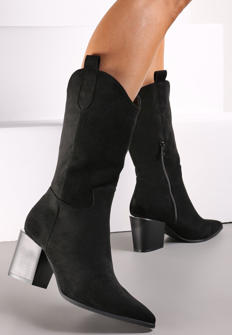 Botine Negre Stil cowboy Cu toc Cu carâmb lung Mabilla