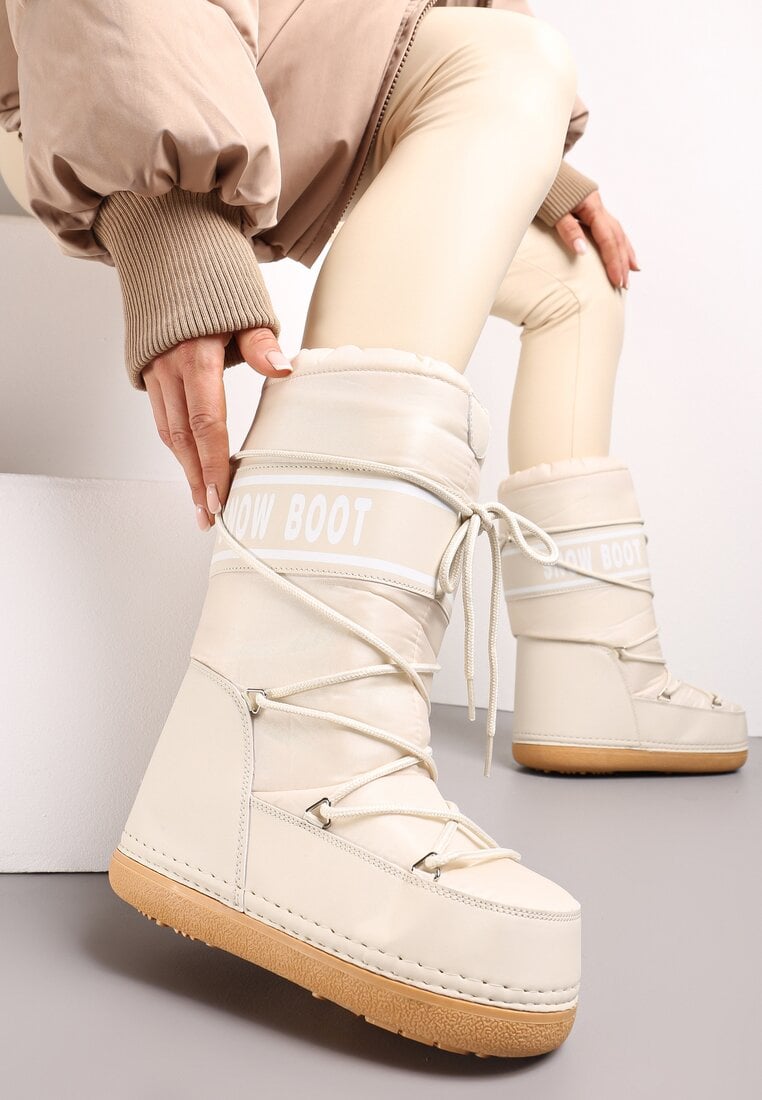 Cizme de zăpadă Bej Slip-on cu platformă cu carâmb lung Hearna