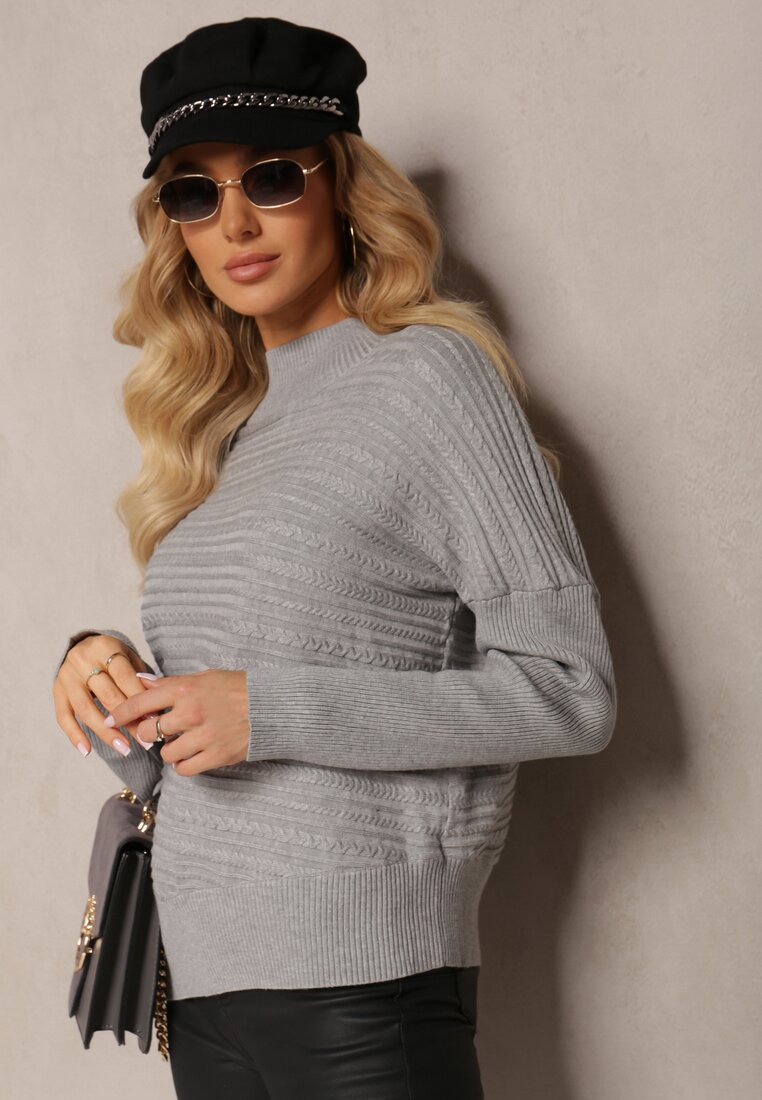 Pulover Gri din Lână cu Croi Asimetric cu Imprimeu Sarositte