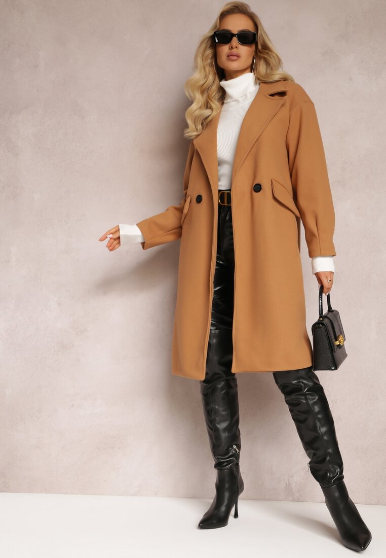 Palton Bej închis Dublu Lung Tadde