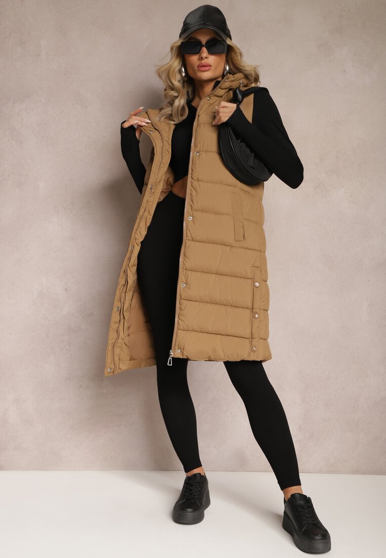Vestă Bej cu fason alungit, cu matlasare și buzunare Banuni