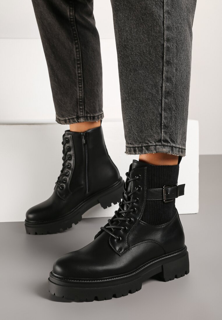 Botine Negre în stil worker Grunge Eiase