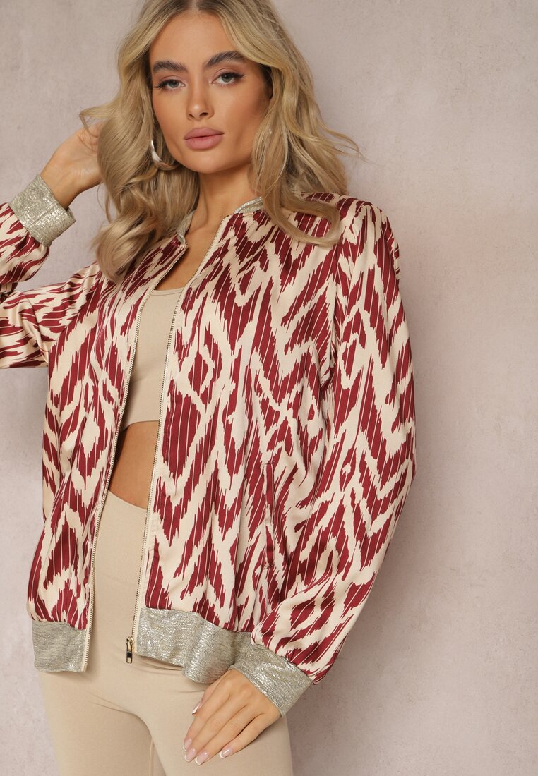 Bluză bomber Bordo Strălucitoare Cu Fermoar Niatas