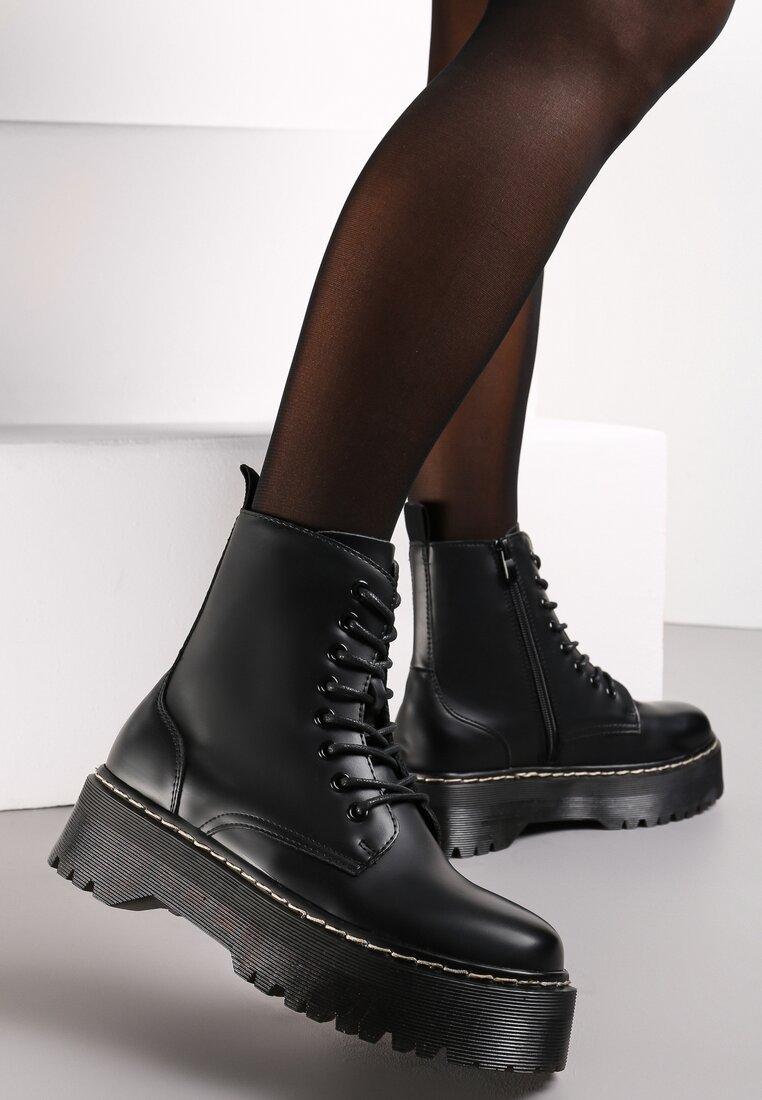 Botine Negre cu platformă în stil worker Marixana