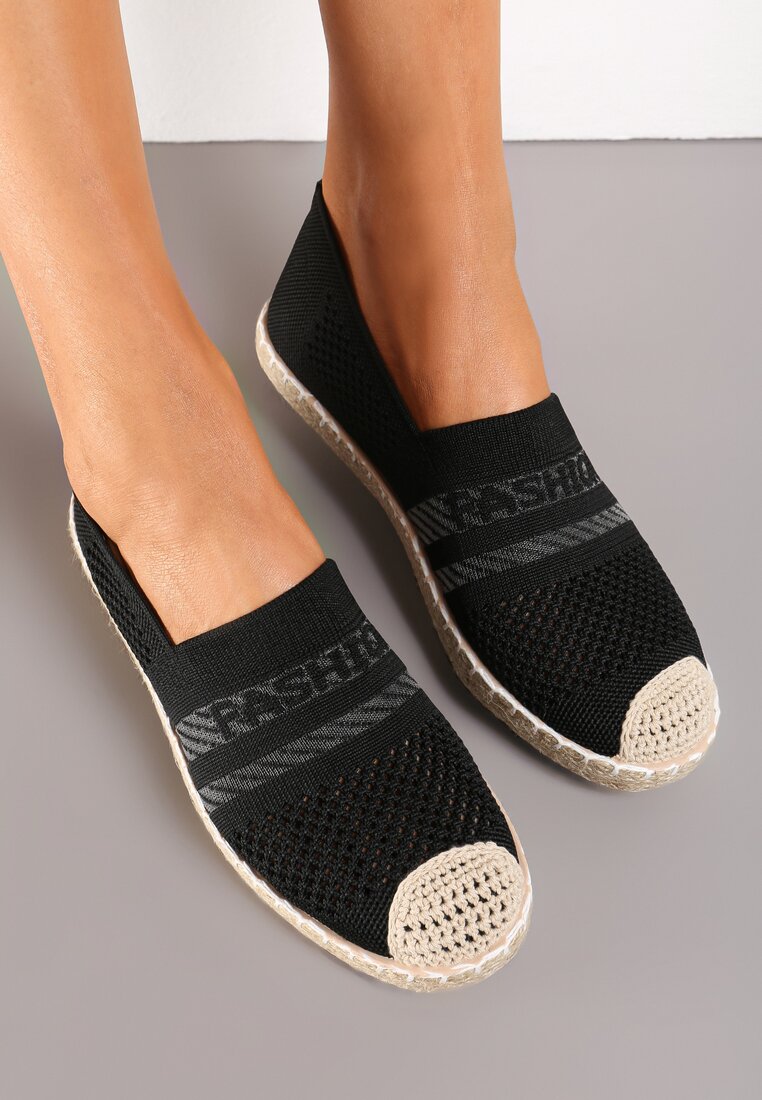 Espadrile Negre cu fața împletită și tăietură joasă Mokosa