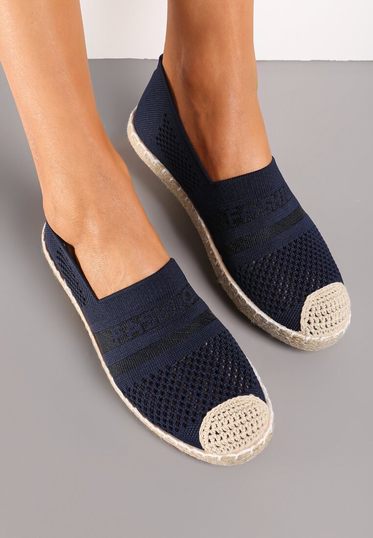 Espadrile bleumarin cu parte superioară împletită deasupra gleznei Mokosa