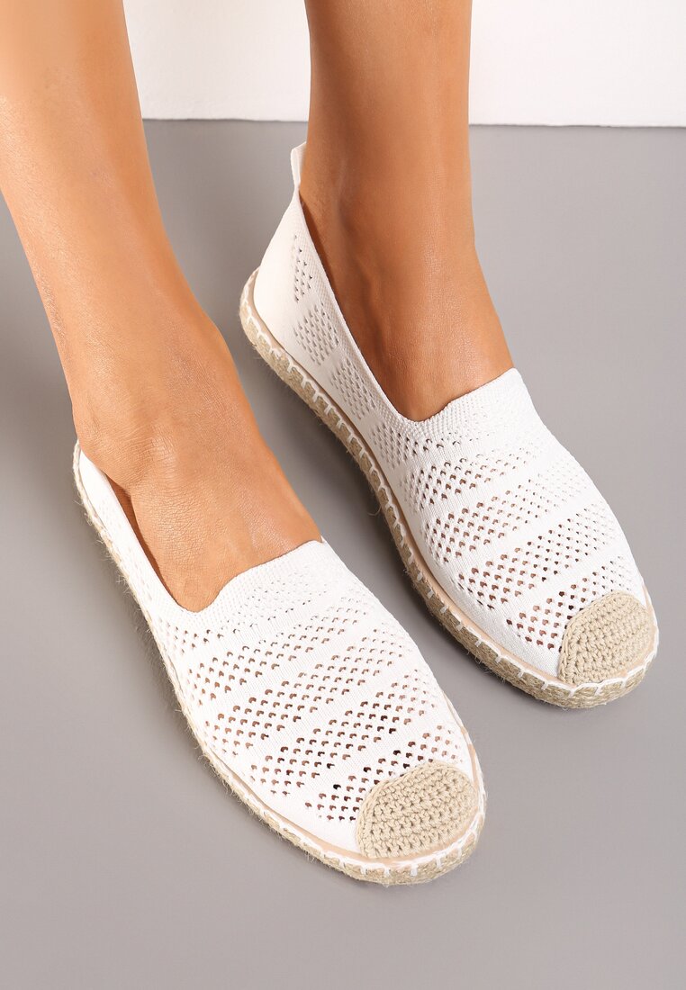 Espadrile Ajurate Albe Decorate cu Împletitură pe Talpă și Vârf Tarniesa