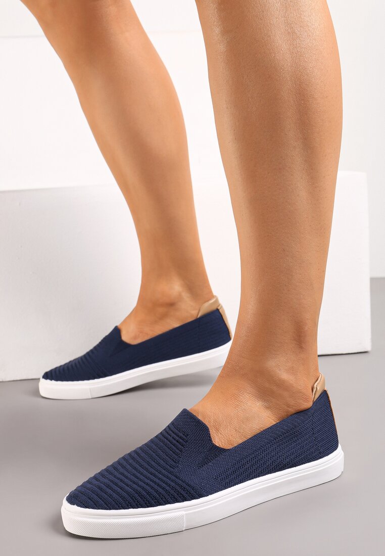 Tenisi fără șireturi bleumarin Decorați cu o inserție din piele ecologică la călcâi Eliriaba