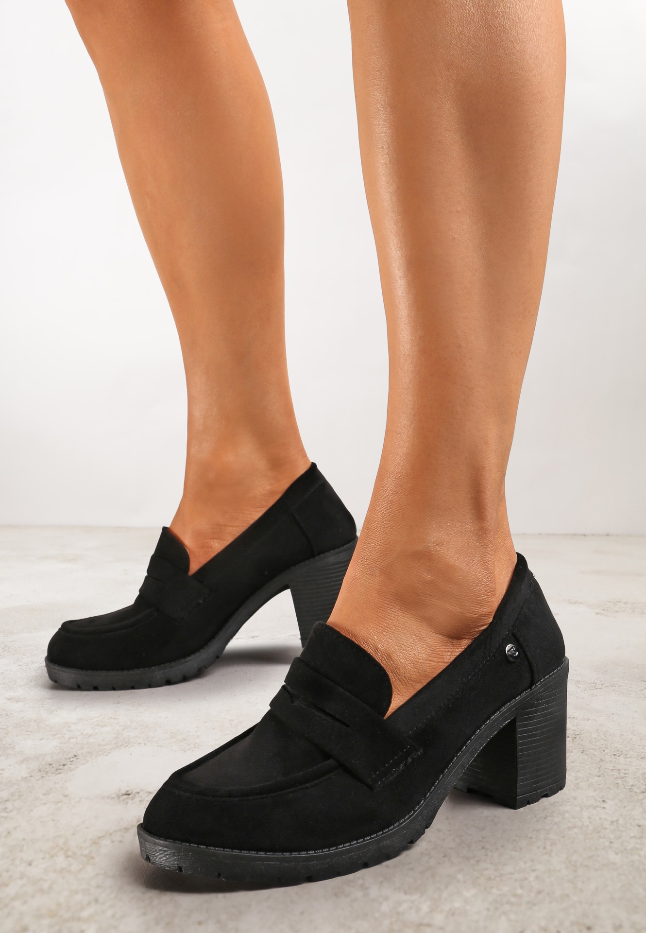 Pantofi Mocasini Negri din piele întoarsă ecologică cu toc bloc și platformă Andarco