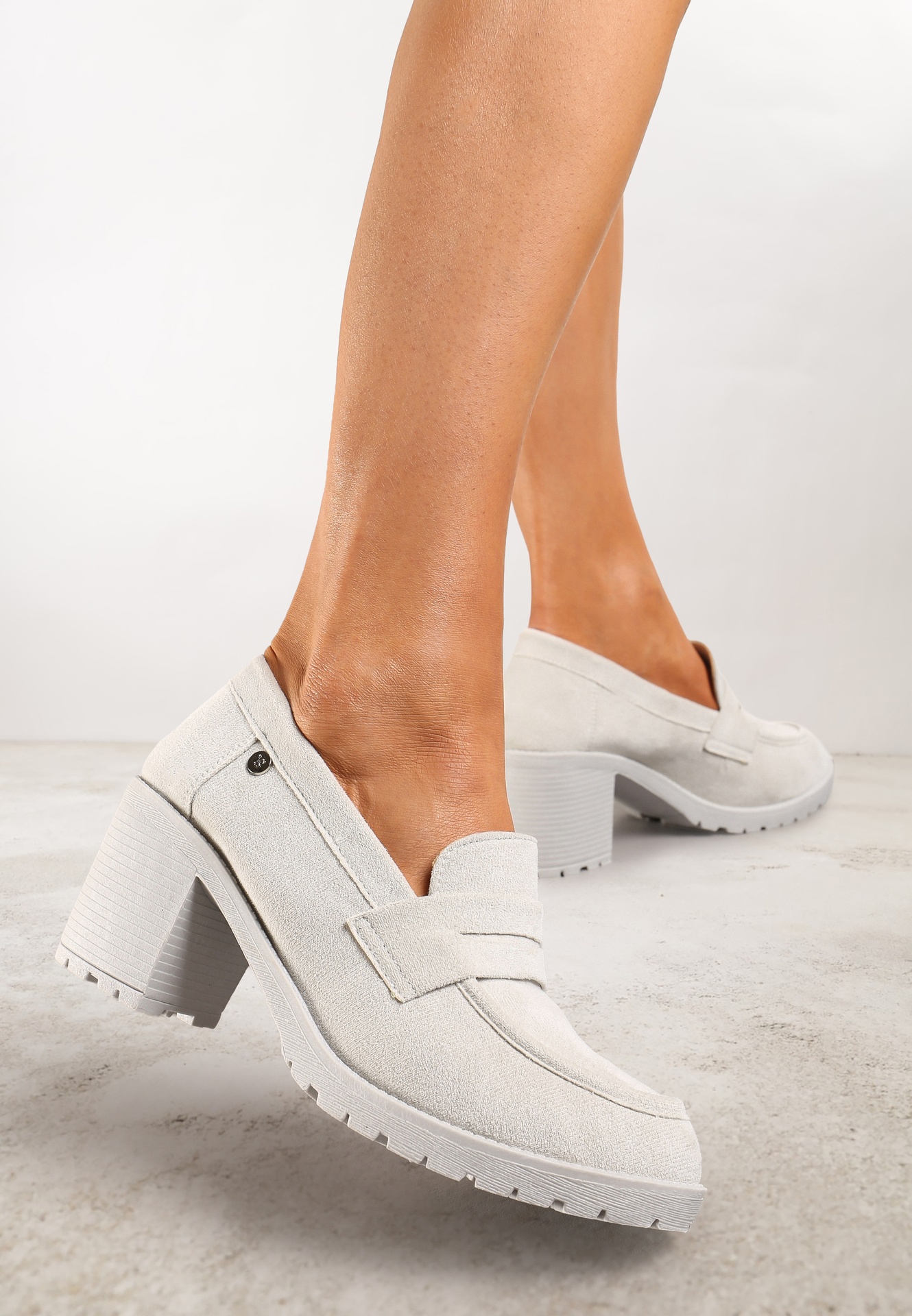 Pantofi Mocasini Gri deschis din piele ecologică întoarsă cu toc bloc și platformă Andarco