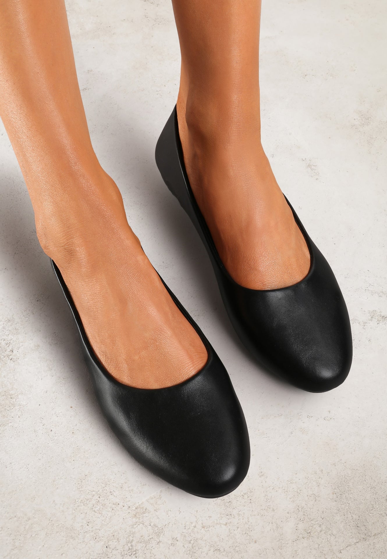 Balerini Negre Plate din imitație de piele Slip-on cu vârf rotund Jemenna