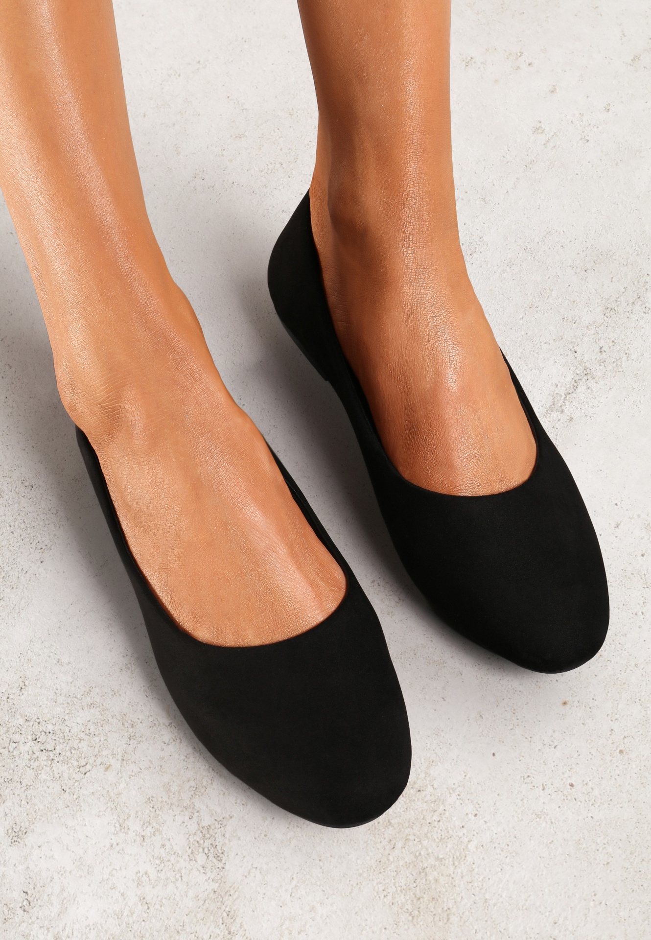 Balerini Negre Clasice din piele intoarsă ecologică cu vârf rotund Harneli