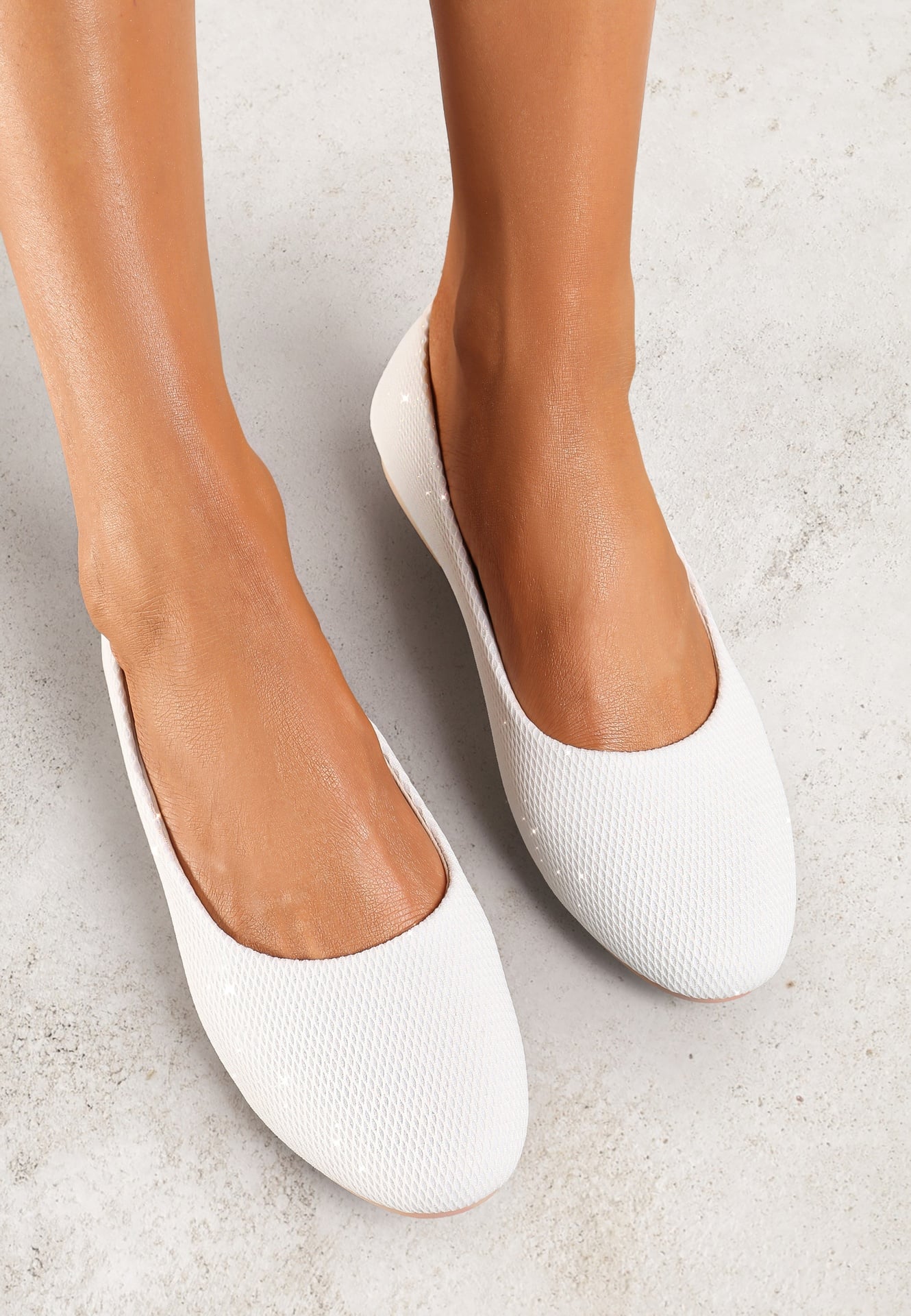 Balerini Albe Slip-on cu sclipici cu talpă plată Claremarie