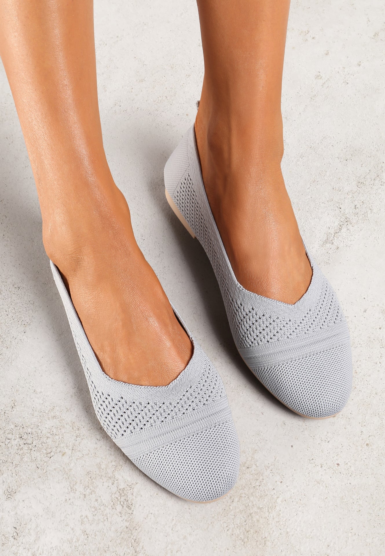 Balerini Plati Gri din Material tip Plasă Nelibra