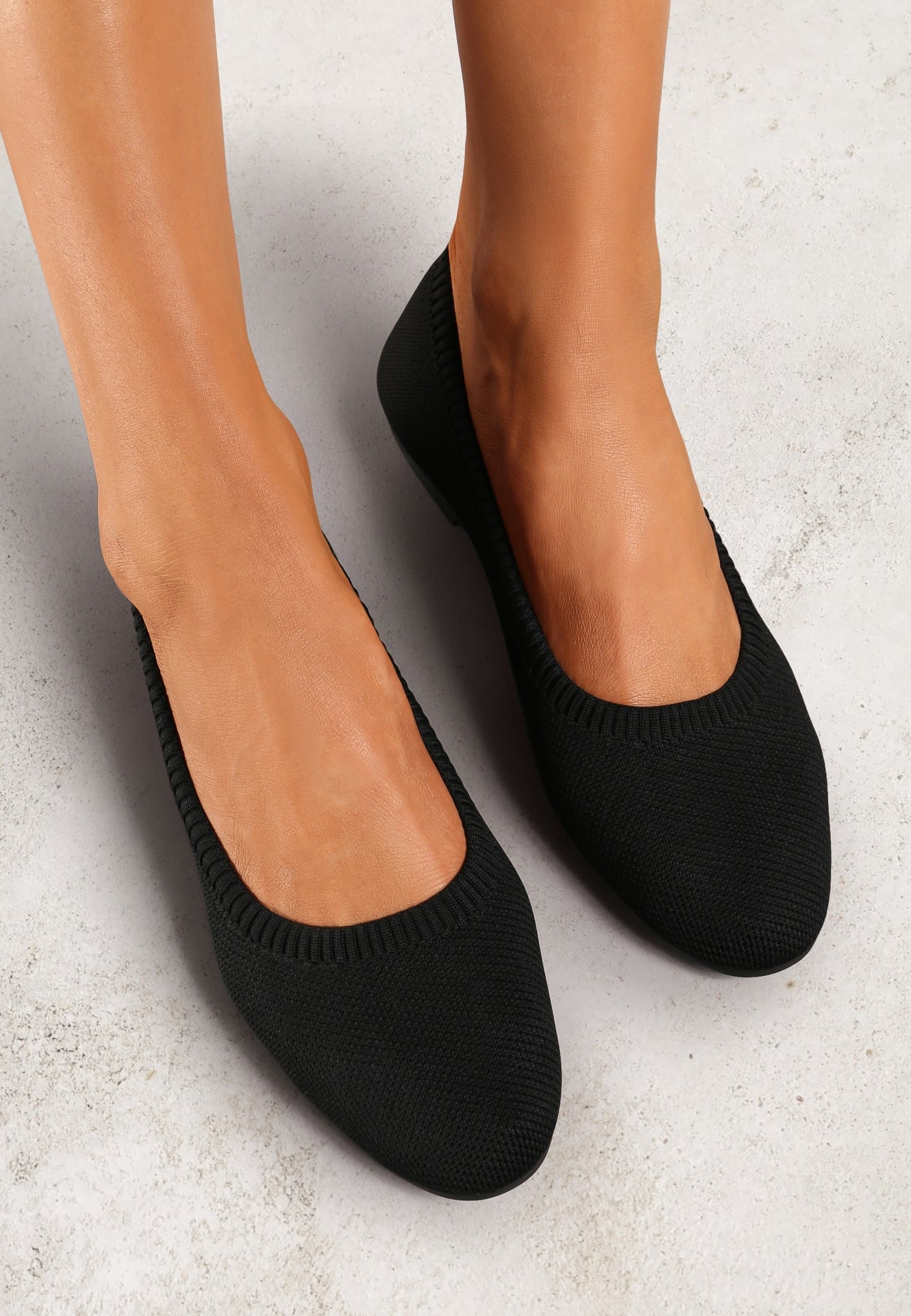 Balerini negri cu vârful rotund și parte superioară din material textil Mililena