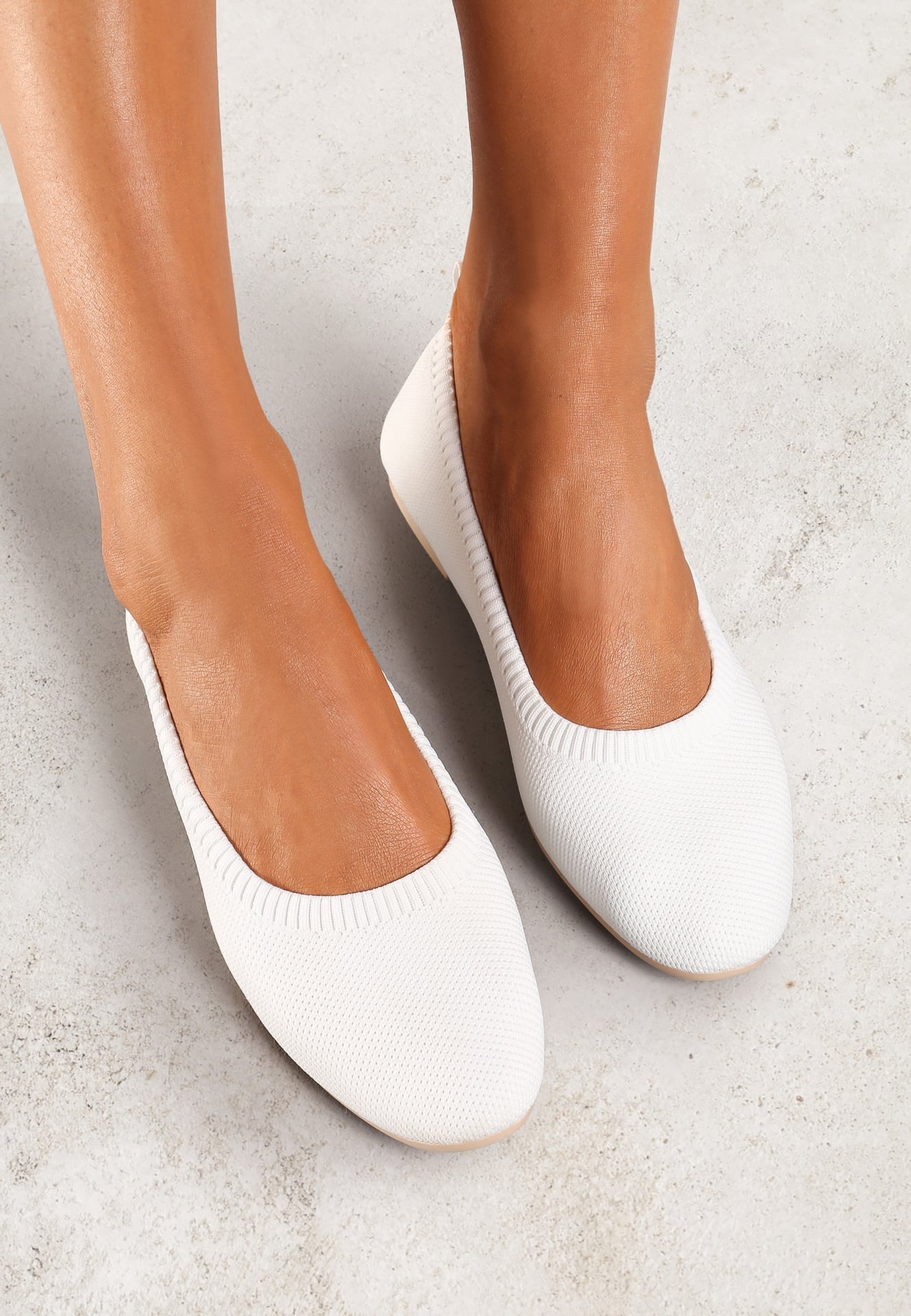 Balerini Albe cu Vârf Rotund și Partea Superioară din Material Mililena