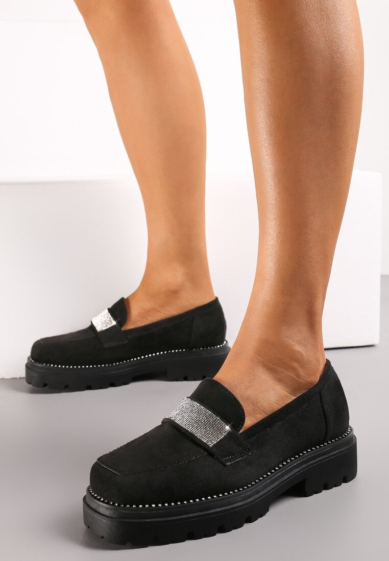 Mocassini Negre cu platformă cu cristale strălucitoare Araunaia