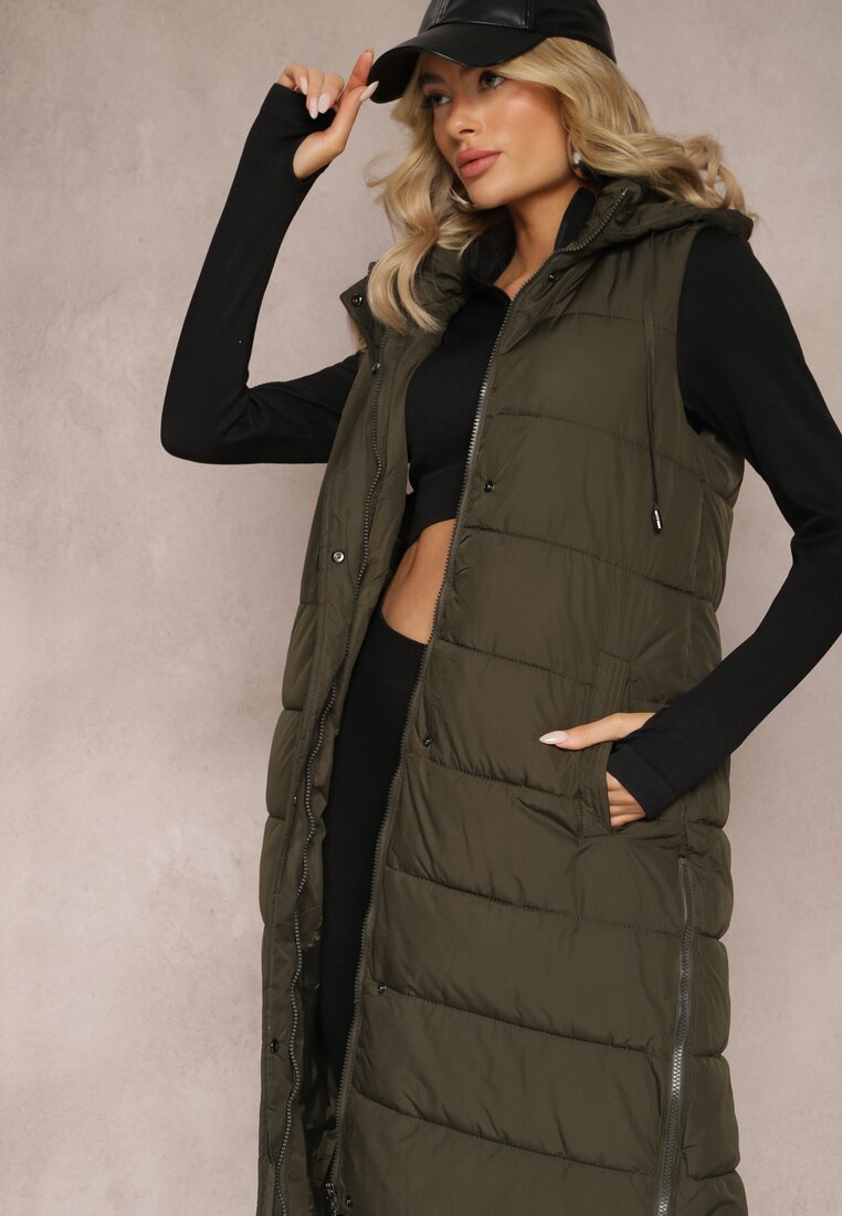 Vestă Verde închis Matlasată model lung cu glugă Tawari