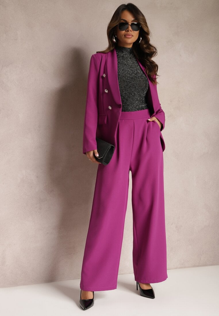Pantaloni Violet Largi în Stil Elegant Hanessame