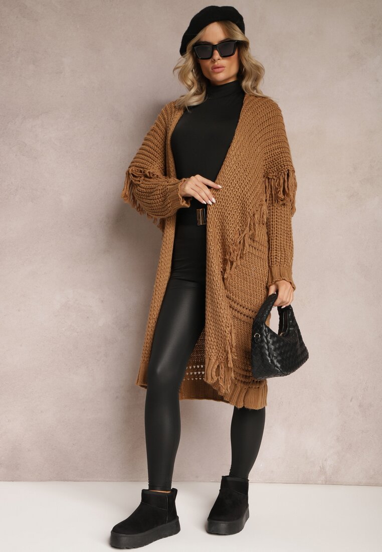 Cardigan Maro Deschis Lung cu Franjuri Finantia
