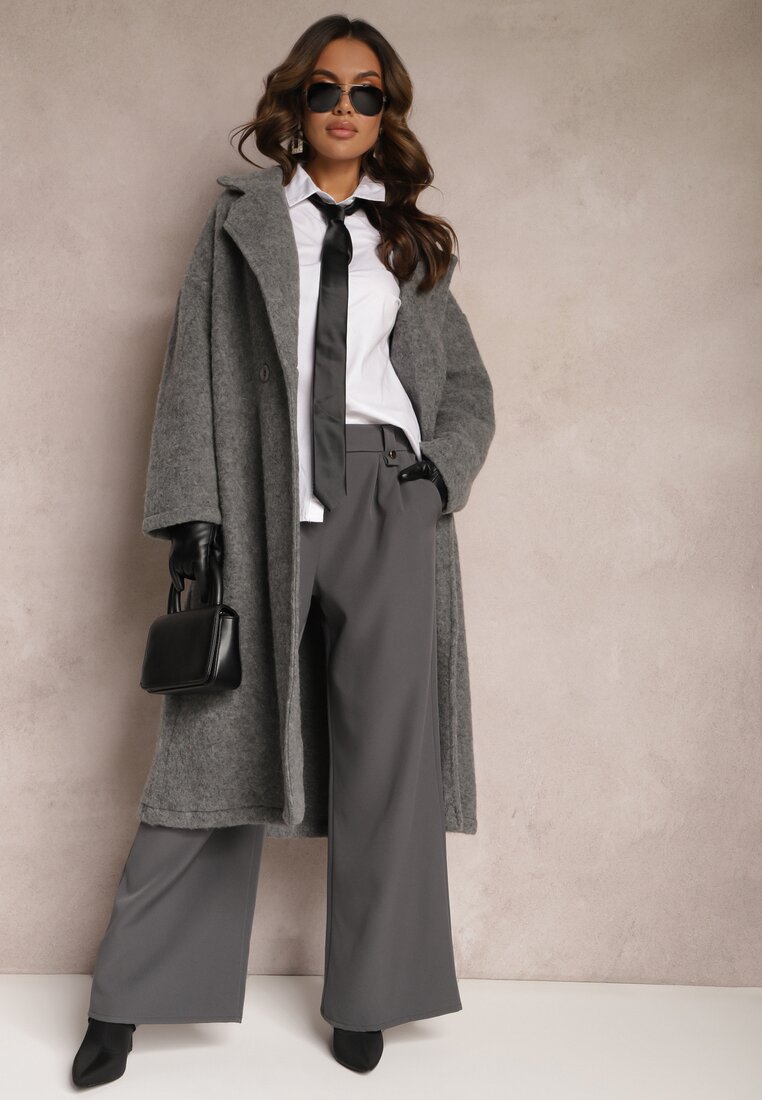 Pantaloni Clopot Eleganți Gri închis cu clapete decorative în talie Nattas