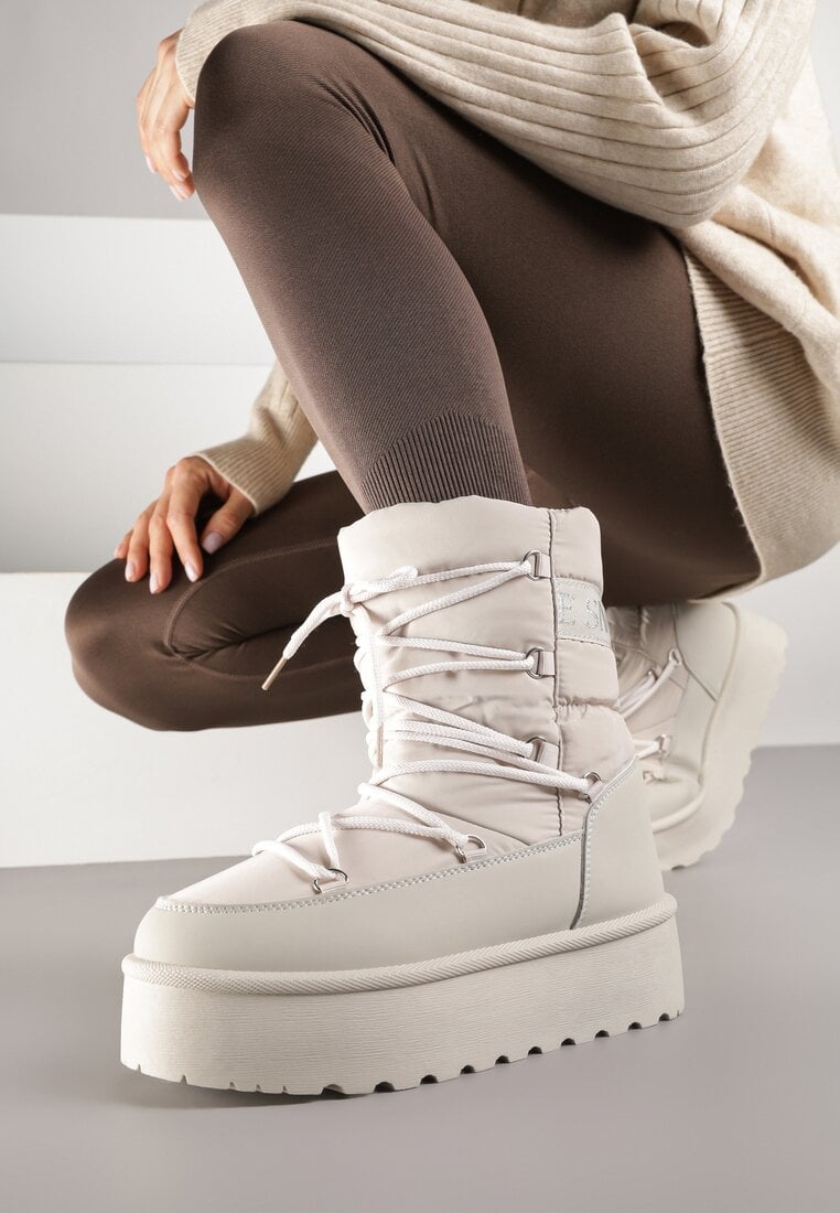 Cizme de zăpadă Bej pe platformă cu șiret decorativ Zingie